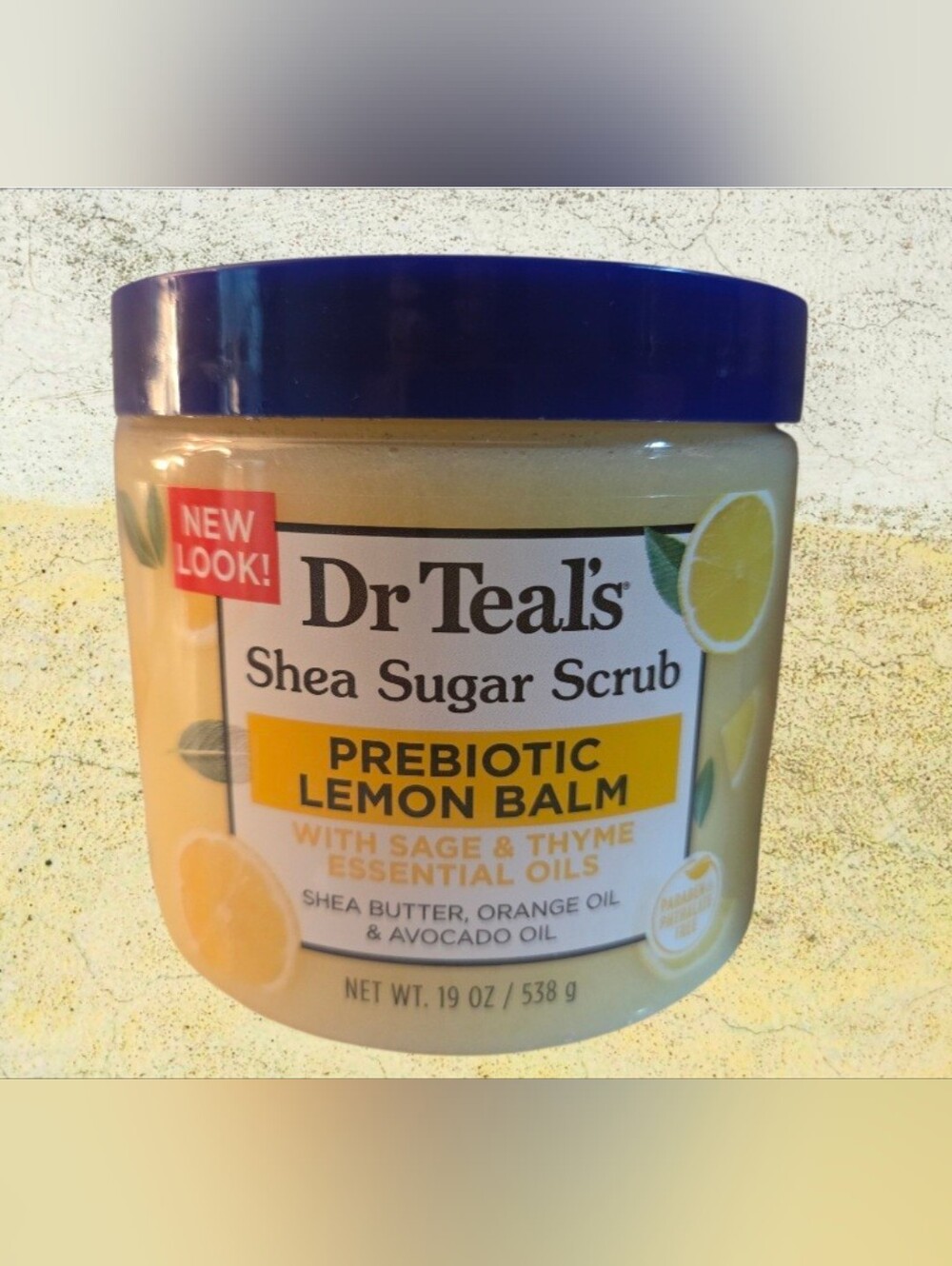 Dr Teal's Shea Sugar Scrub with Prebiotic Lemon Balm & Essential Oils 19oz New
